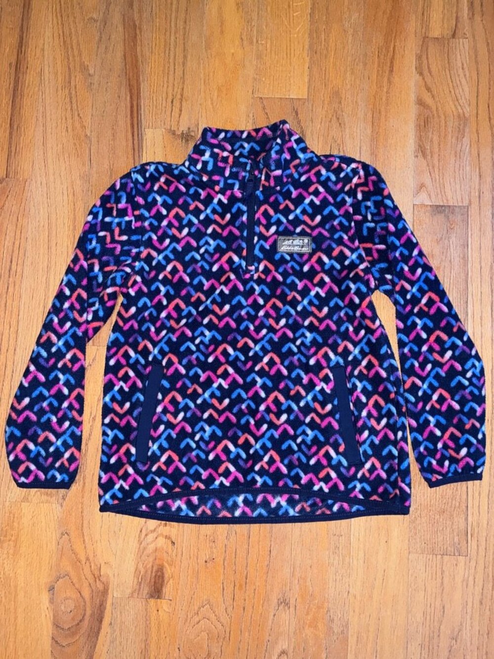 Eddie Bauer Girls Navy Geometric Quarter Zip Fleece Medium 10/12